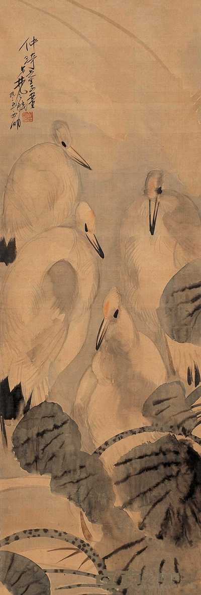 林风眠 1935年作 荷塘白鹭 117×41.2cm